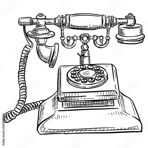 old telephone handdrawn illustration