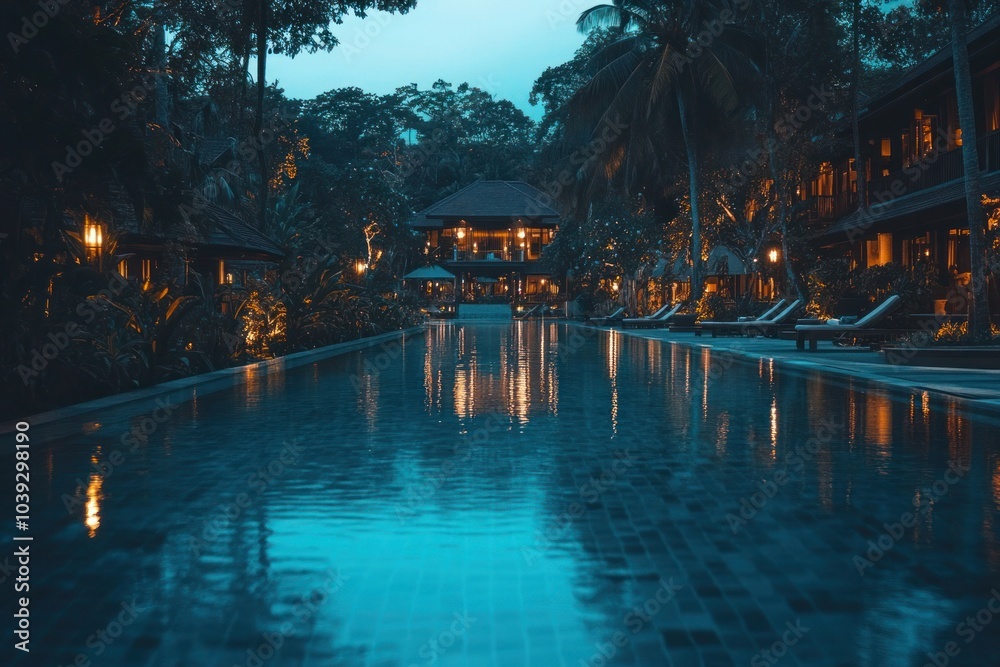 A long shot of the swimming pool at night in front of an elegant hotel-gigapixel-hq-scale-6_00x A long shot of the swimming pool at night in front of an elegant hotel-gigapixel-hq-scale-6_00x