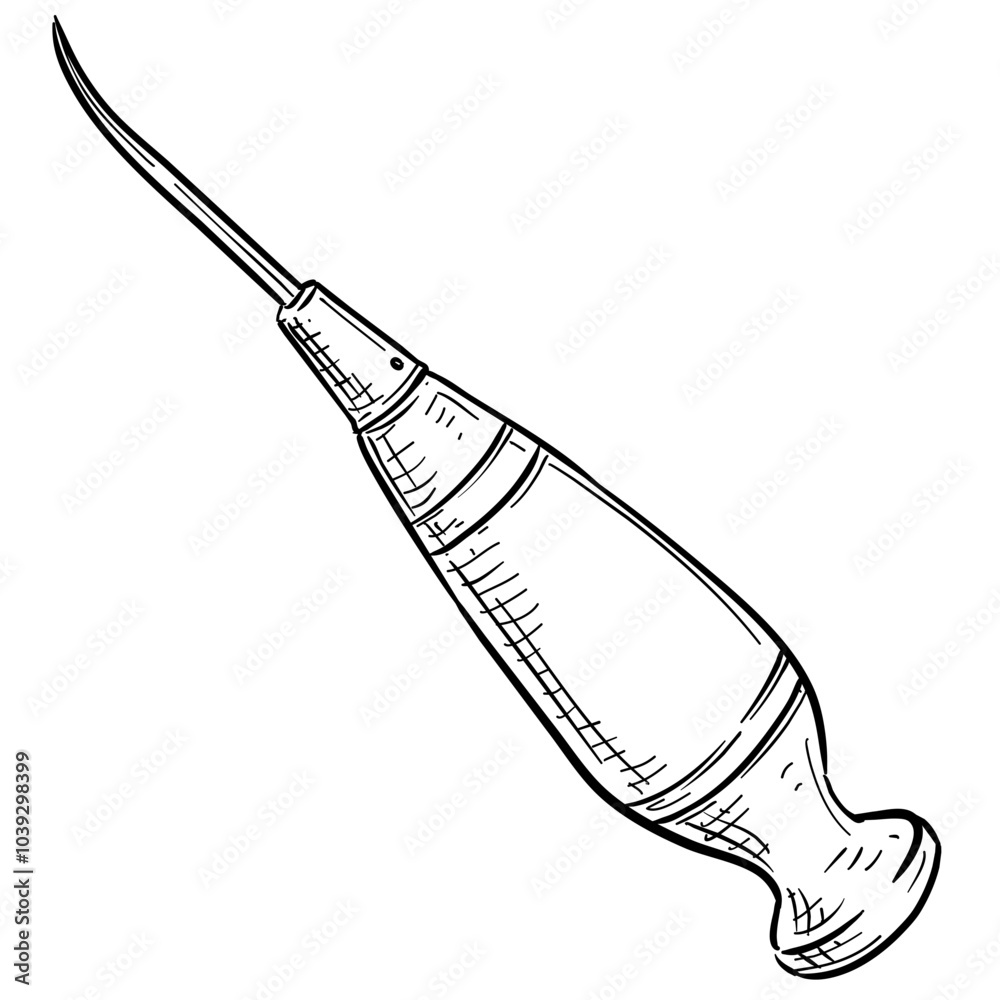 Obraz premium cobbler sewing awl handdrawn illustration
