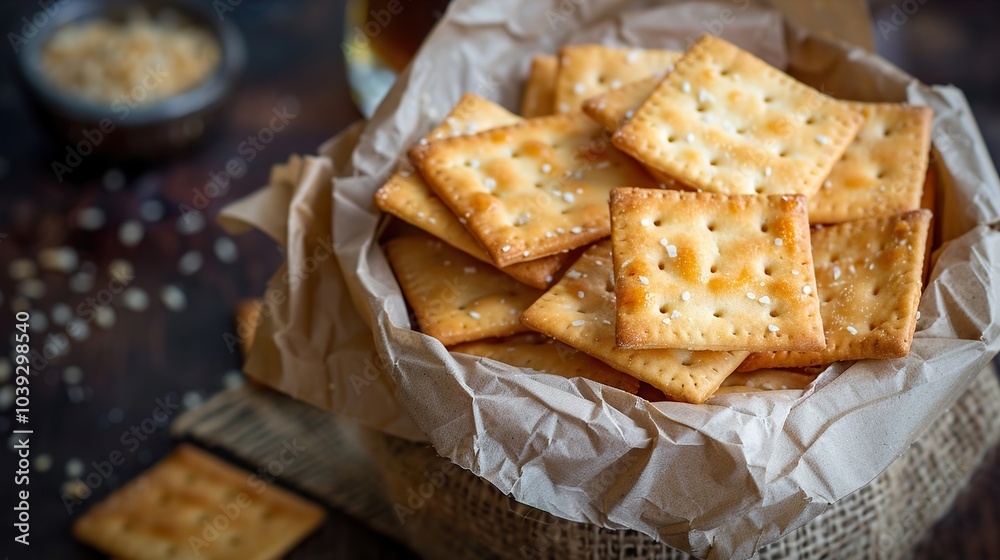 Close-up of Crispy Crackers in a Paper Bag Close-up of Crispy Crackers in a Paper Bag