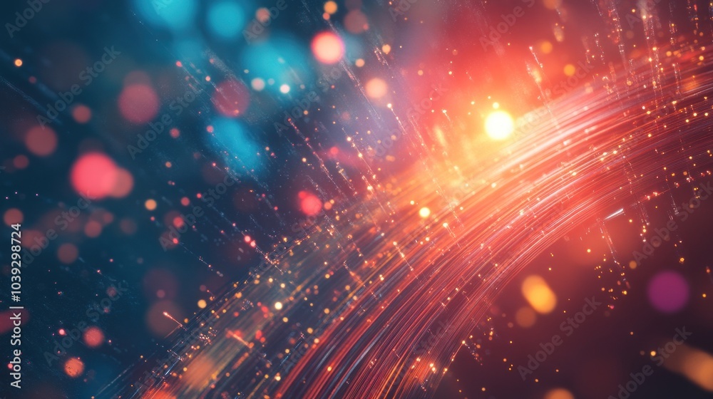 Fototapeta premium A vibrant abstract composition featuring glowing particles and dynamic light trails.