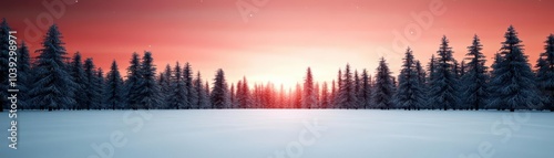 Snowy forest landscape as nightfall approaches, deep shadows and sparkling snow under the moonlight Winter wonderland, nightfall