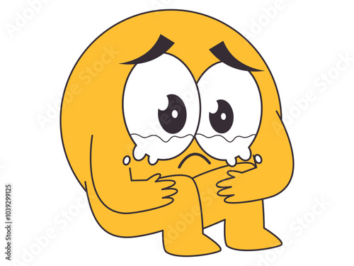 Crying sad unhappy emoji yellow emoticon character facial expression avatar teary eyes bawling gesture design icon set