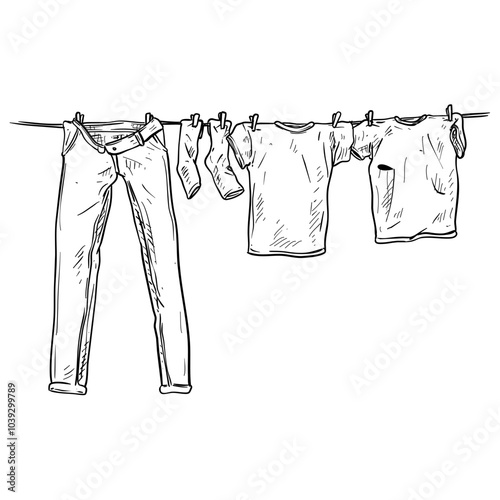 clothesline handdrawn illustration