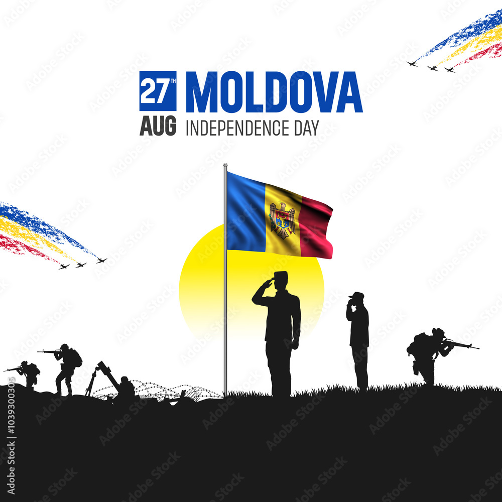 Happy Independence Day! Moldova with the Moldova flag and the Moldova Army and soldier salute of their flag illustration design. Happy Independence Day! Moldova with the Moldova flag and the Moldova Army and soldier salute of their flag illustration design.