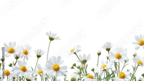 Fototapeta Naklejka Na Ścianę i Meble -  Cheerful border of spring daisies framing edges. Spring daisy frame.