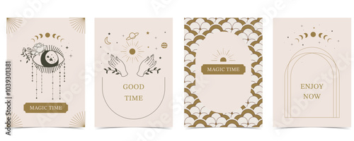 Boho invitation card with tarot style and deco frame. Mystic for a4 vertical design