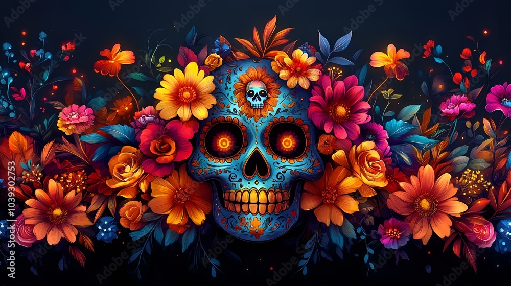 a skull with flowers
a skull with flowers