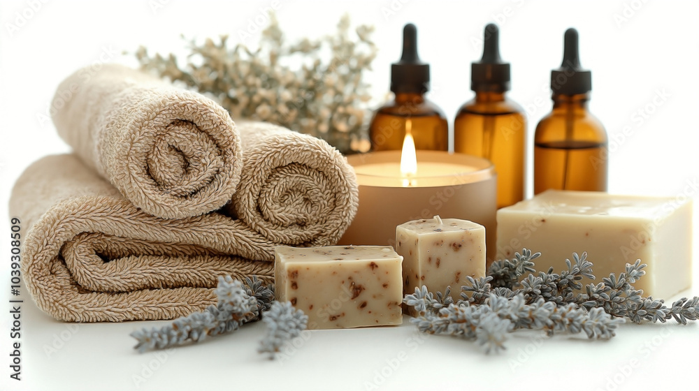A spa wellness or massage products set, carefully arranged for skin treatment A spa wellness or massage products set, carefully arranged for skin treatment