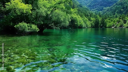 Beautiful and clear natural scenery - a captivating view of nature's wonders. This idyllic scene showcases the splendor of clear skies, lush landscapes, and serene waters, inviting you to immerse your
