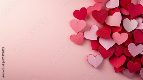 Heartfelt Romance. Red and Pink Paper Hearts for Valentine's Day