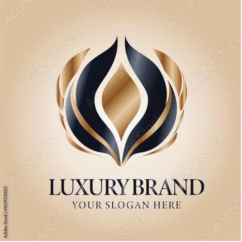Simple abstract luxury brand logo with gold gradation color