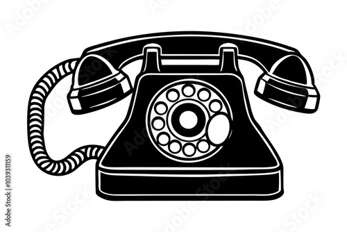 Old Rotary Telephone | isolated vector silhouette illustration on white background