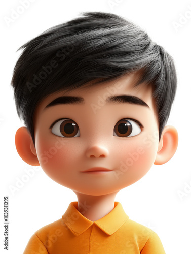 Cartoon boy with soft features, wearing a yellow polo shirt, radiating innocence and warmth.