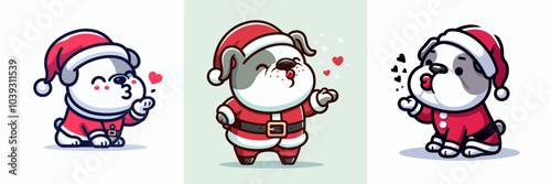 Bulldog in Santa Outfit Blowing a Kiss