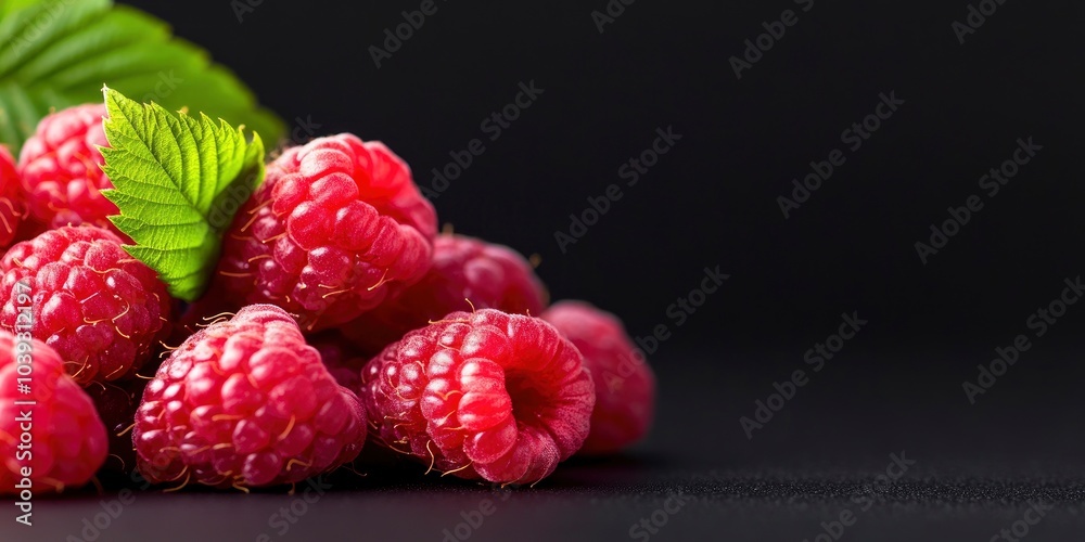 A pile of fresh raspberries against a black background A pile of fresh raspberries against a black background