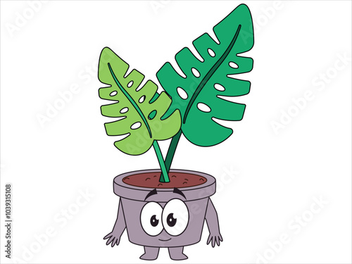 Plant character organic cute expression emotion kids children cartoon art colorful pot flowerpot design icon set