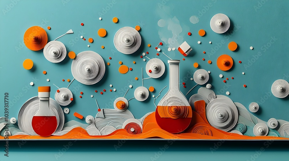 Obraz premium paper cut interpretation of a laboratory experiment showcasing bubbling liquids chemical reactions and the vibrant dynamic nature of scientific discovery and innovation