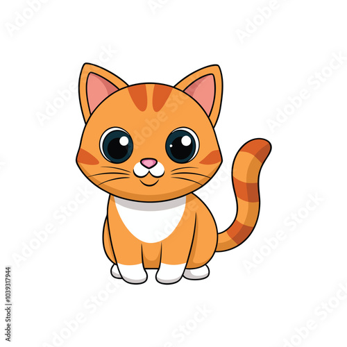 Adorable Kawaii Cat Illustration on White Background