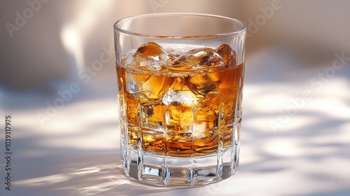 Wallpaper Mural A glass of whiskey with ice cubes on a light surface. Torontodigital.ca
