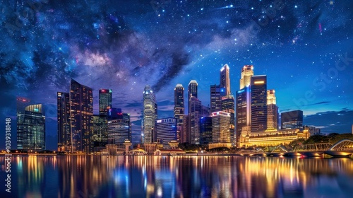 Wallpaper Mural Night Cityscape with Illuminated Skyscrapers Torontodigital.ca