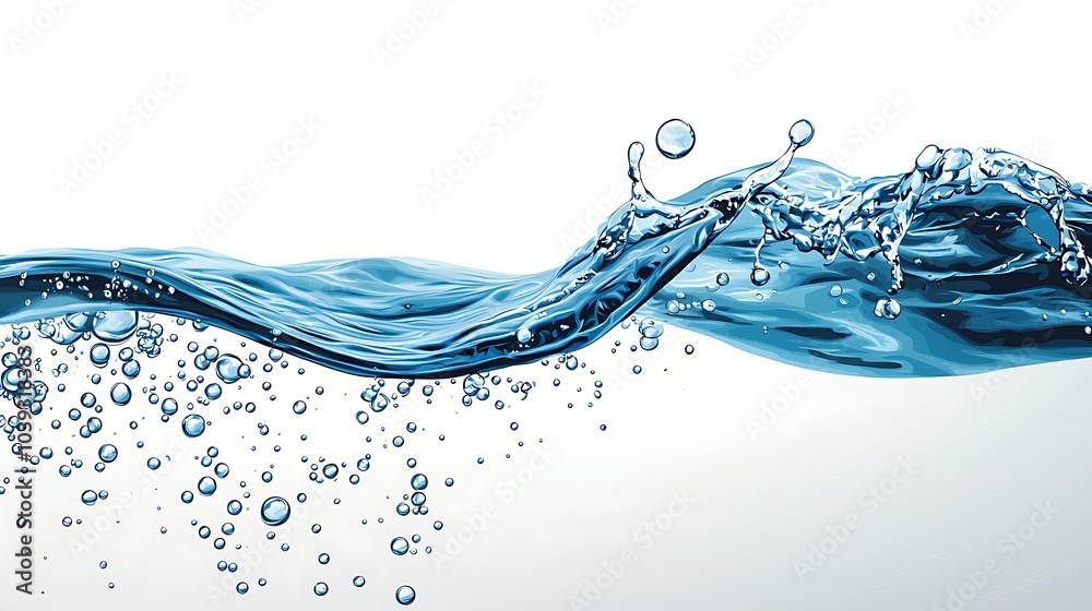 Water Wave Splash with Air Bubbles on White Background Water Wave Splash with Air Bubbles on White Background