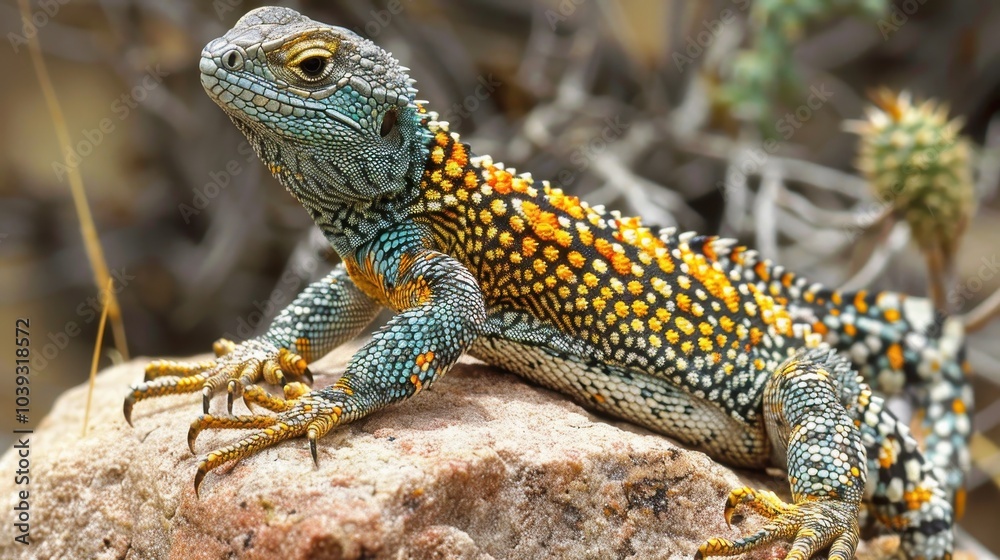 Obraz premium Colorful Desert Lizard Basking in the Sunlight