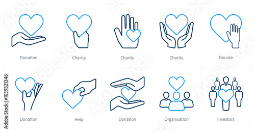 A set of 10 crowdfunding icons as donation, charity, donate