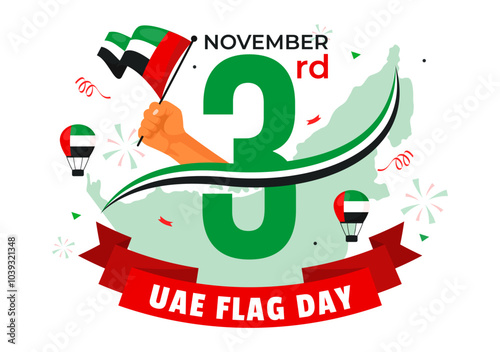 United Arab Emirates Flag Day Vector Illustration on 3rd November featuring National Flags and Decorative Ornaments in a Flat Style Cartoon Background