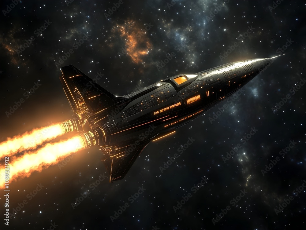 Obraz premium Dynamic Spaceship Soaring Through Cosmic Galaxy