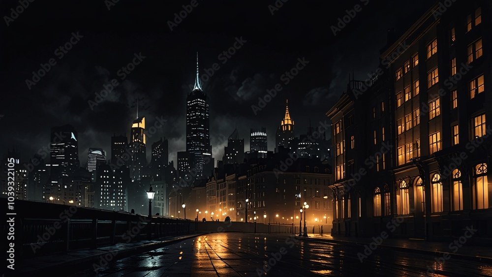 Fototapeta premium the dark and gritty streets of a steampunk metropolis, where towering clockwork buildings cast long shadows and the air is thick with the scent of coal and oil.