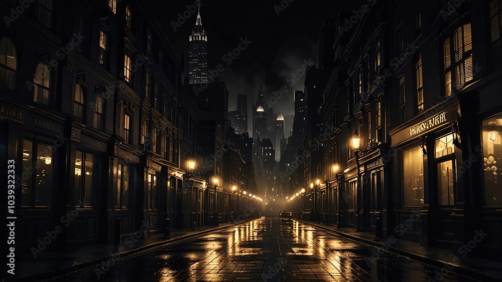 Fototapeta premium the dark and gritty streets of a steampunk metropolis, where towering clockwork buildings cast long shadows and the air is thick with the scent of coal and oil.