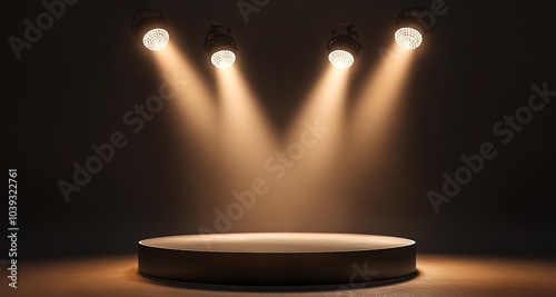 spot light podium background stage spotlight studio lamp pedestal show platform award concert 3d scene dark round effect winner theater party stand blue beam projector empty gold exhibition floor