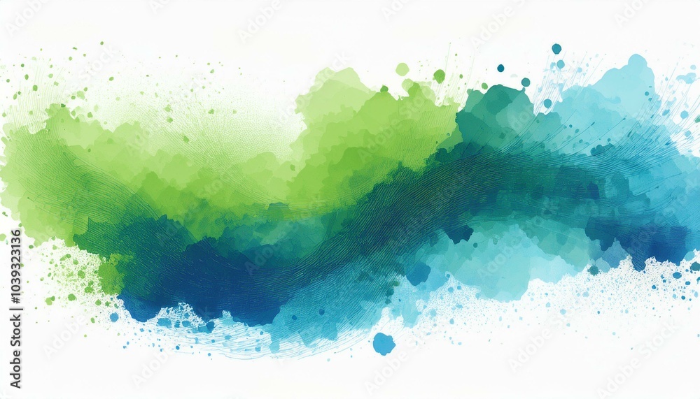 Obraz premium Green blue watercolor paints fusion design isolated on white background