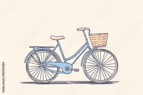 A charming hand-drawn vector illustration of a bicycle with a wicker basket, perfect for designs related to travel, outdoor activities, or retro themes.