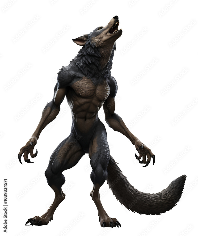 Fototapeta premium A Wolf-Like Creature Howls at the Moon