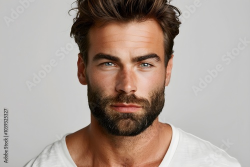 A close up of a man with a beard