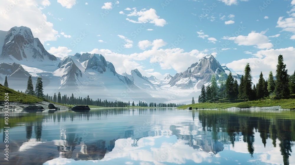 Naklejka premium Clear white natural scenery - a serene and pure vision of nature's beauty. This captivating scene features clear skies, white landscapes, and a sense of tranquility that invites you to explore and be 