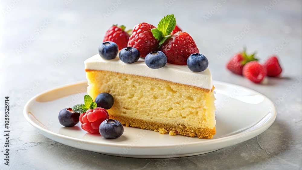 A Slice of Sweetness Adorned with a Symphony of Berries and a Delicate Mint Garnish A Slice of Sweetness Adorned with a Symphony of Berries and a Delicate Mint Garnish