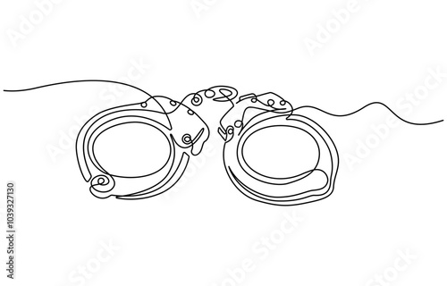 one line drawing of isolated vector object - handcuffs, One line continuous handcuffs. Line art handcuffs outline. Hand drawn vector art.one continuous line drawing handcuffs minimalist design vector
