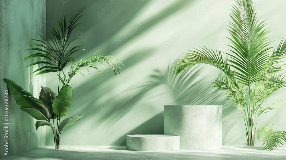 Obraz premium modern minimal podium palm green natural tropical