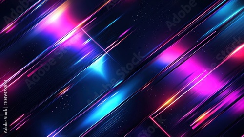 Futuristic abstract background with glowing neon elements and metallic textures photo