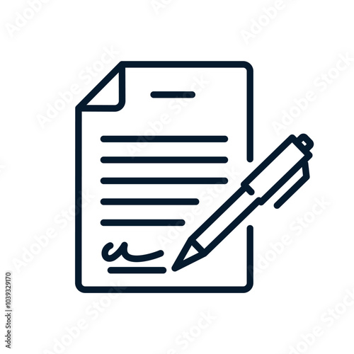 File, pen, signature. Concept online document, contract. Vector linear icon isolated on white background.