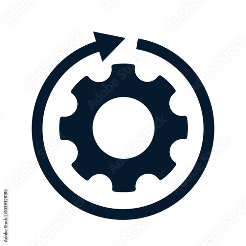 Gear, arrow in a circle. Concept work process. Vector linear icon isolated on white background.