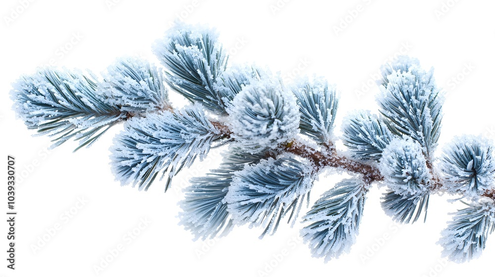 Frosted Pine Branch Isolated on White Background Frosted Pine Branch Isolated on White Background