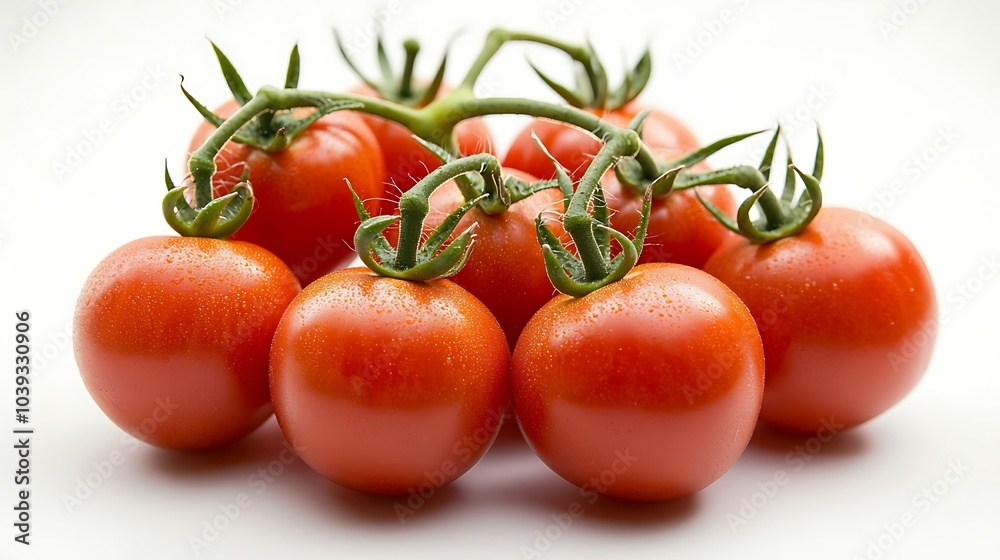Fresh Red Tomatoes on Vine Isolated on White Background Fresh Red Tomatoes on Vine Isolated on White Background