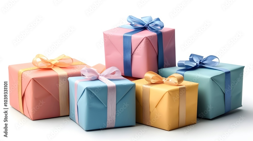 Fototapeta premium Colorful Wrapped Gifts on White Background