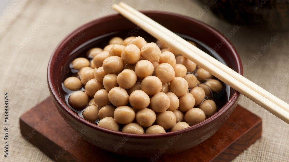 Soy beans served in a bowl with chopsticks, highlighting a healthy and balanced meal Soy beans served in a bowl with chopsticks, highlighting a healthy and balanced meal