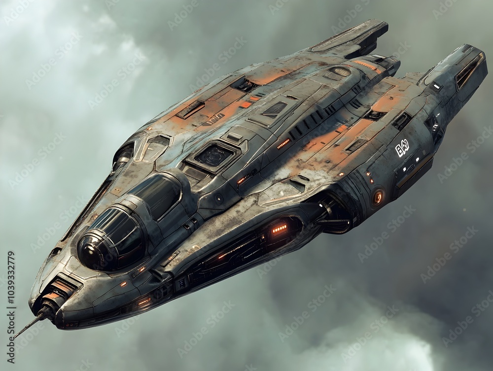 Futuristic Spaceship in Dramatic Galactic Atmosphere Futuristic Spaceship in Dramatic Galactic Atmosphere