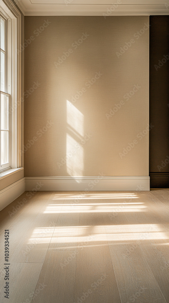 Soft sunlight illuminating a minimalist room with neutral tones and large windows in the afternoon Soft sunlight illuminating a minimalist room with neutral tones and large windows in the afternoon
